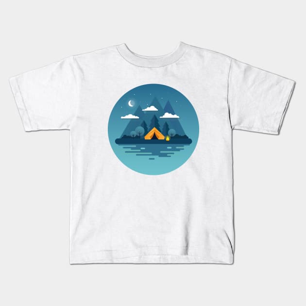 Night landscape flat style illustration Kids T-Shirt by SamridhiVerma18